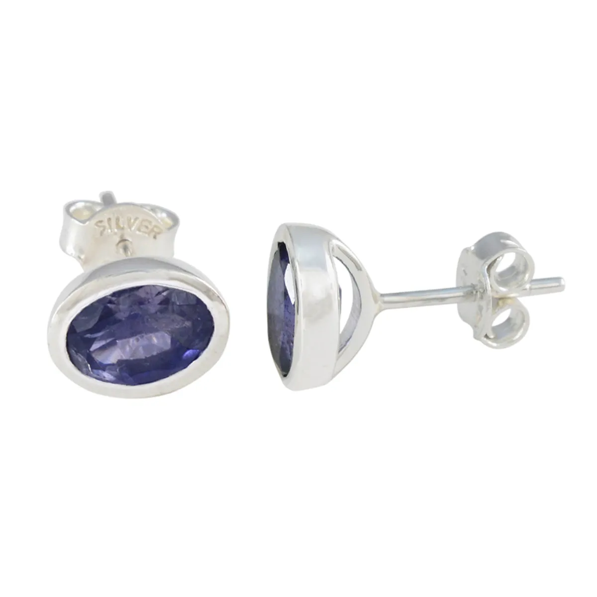 Riyo Artistic Sterling Silver Earring For Lady Iolite Earring Bezel Setting Blue Earring Stud Earring