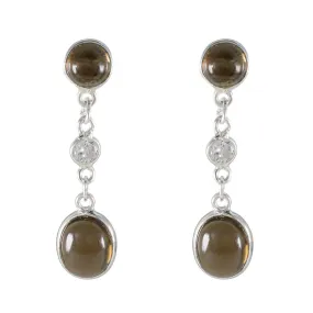 Riyo Attractive 925 Sterling Silver Earring For Women Smoky Quartz Earring Bezel Setting Brown Earring Stud Earring