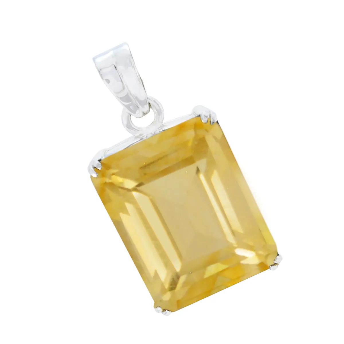 Riyo Attractive Gems Octagon Faceted Yellow Citrine Solid Silver Pendant Gift For Anniversary