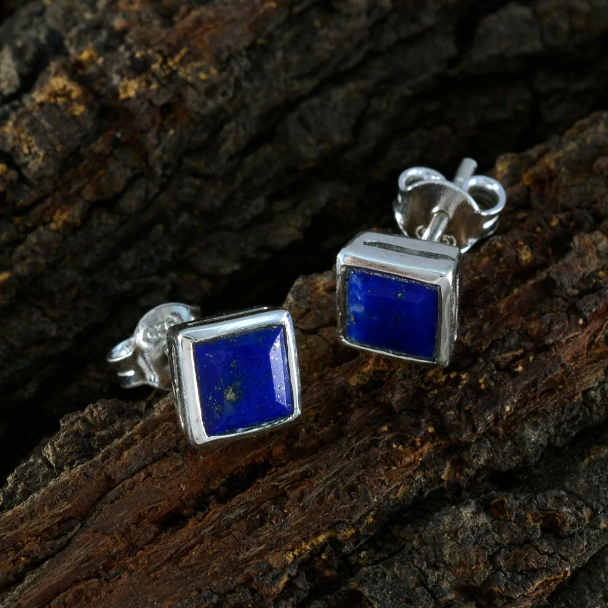 Riyo Attractive Sterling Silver Earring For Female Lapis Lazuli Earring Bezel Setting Blue Earring Stud Earring