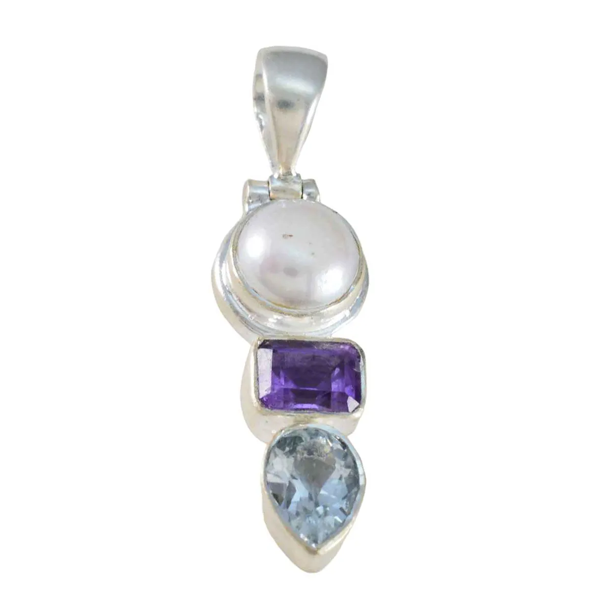 Riyo Beaut Gems Multi Faceted Multi Color Multi Stone Solid Silver Pendant Gift For Good Friday