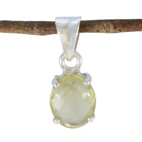 Riyo Beddable Gems Oval Checker Yellow Lemon Quartz Solid Silver Pendant Gift For Easter Sunday