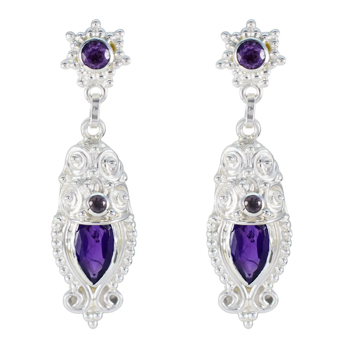 Riyo Beguiling 925 Sterling Silver Earring For Femme Amethyst Earring Bezel Setting Purple Earring Stud Earring