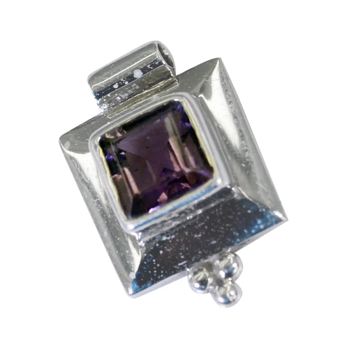 Riyo Bonny Gems Square Faceted Purple Amethyst Solid Silver Pendant Gift For Good Friday