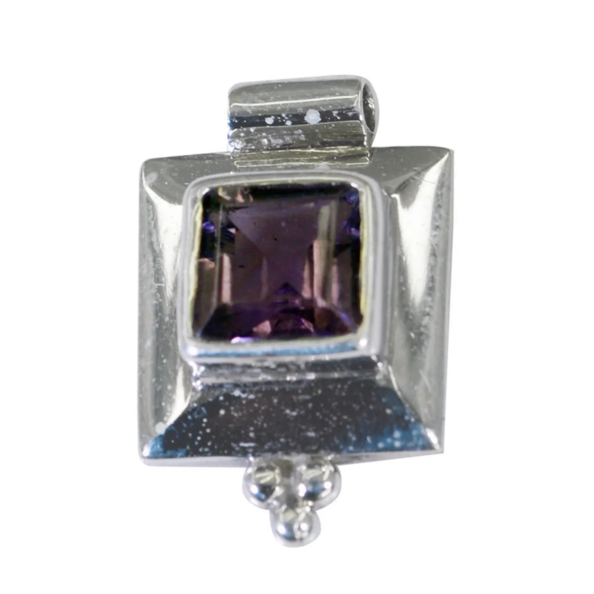 Riyo Bonny Gems Square Faceted Purple Amethyst Solid Silver Pendant Gift For Good Friday