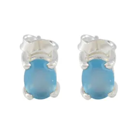 Riyo Charming Sterling Silver Earring For Sister Blue Chalcedony Earring Bezel Setting Blue Earring Stud Earring