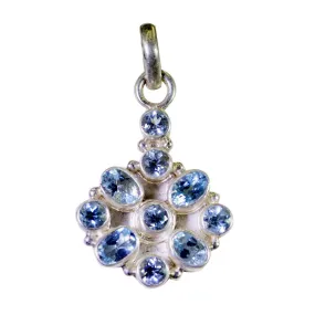 Riyo Comely Gems Multi Faceted Blue Blue Topaz Silver Pendant Gift For Wife