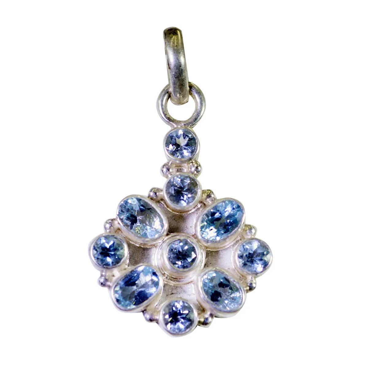 Riyo Comely Gems Multi Faceted Blue Blue Topaz Silver Pendant Gift For Wife