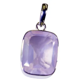 Riyo Cute Gems Octagon Faceted Pink Rose Quartz Silver Pendant Gift For Boxing Day