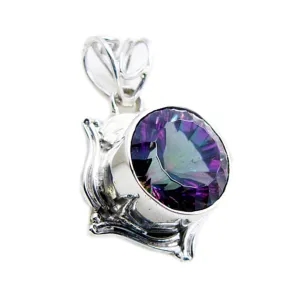 Riyo Decorative Gemstone Round Faceted Multi Color Mystic Quartz Sterling Silver Pendant Gift For Women