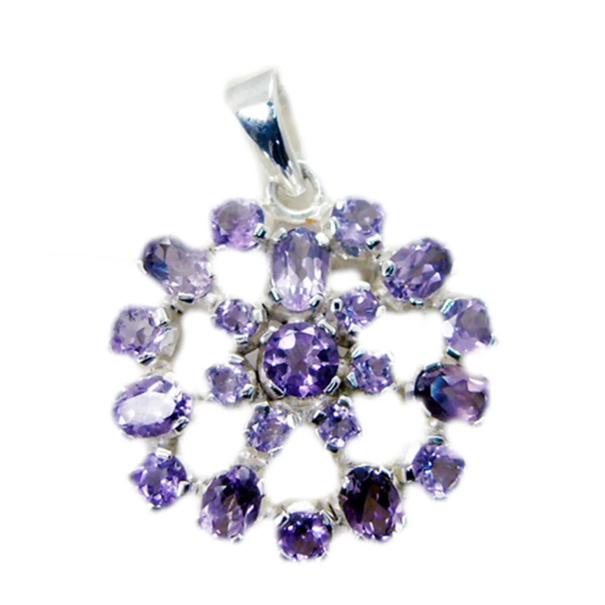 Riyo Delightful Gems Multi Faceted Purple Amethyst Silver Pendant Gift For Boxing Day