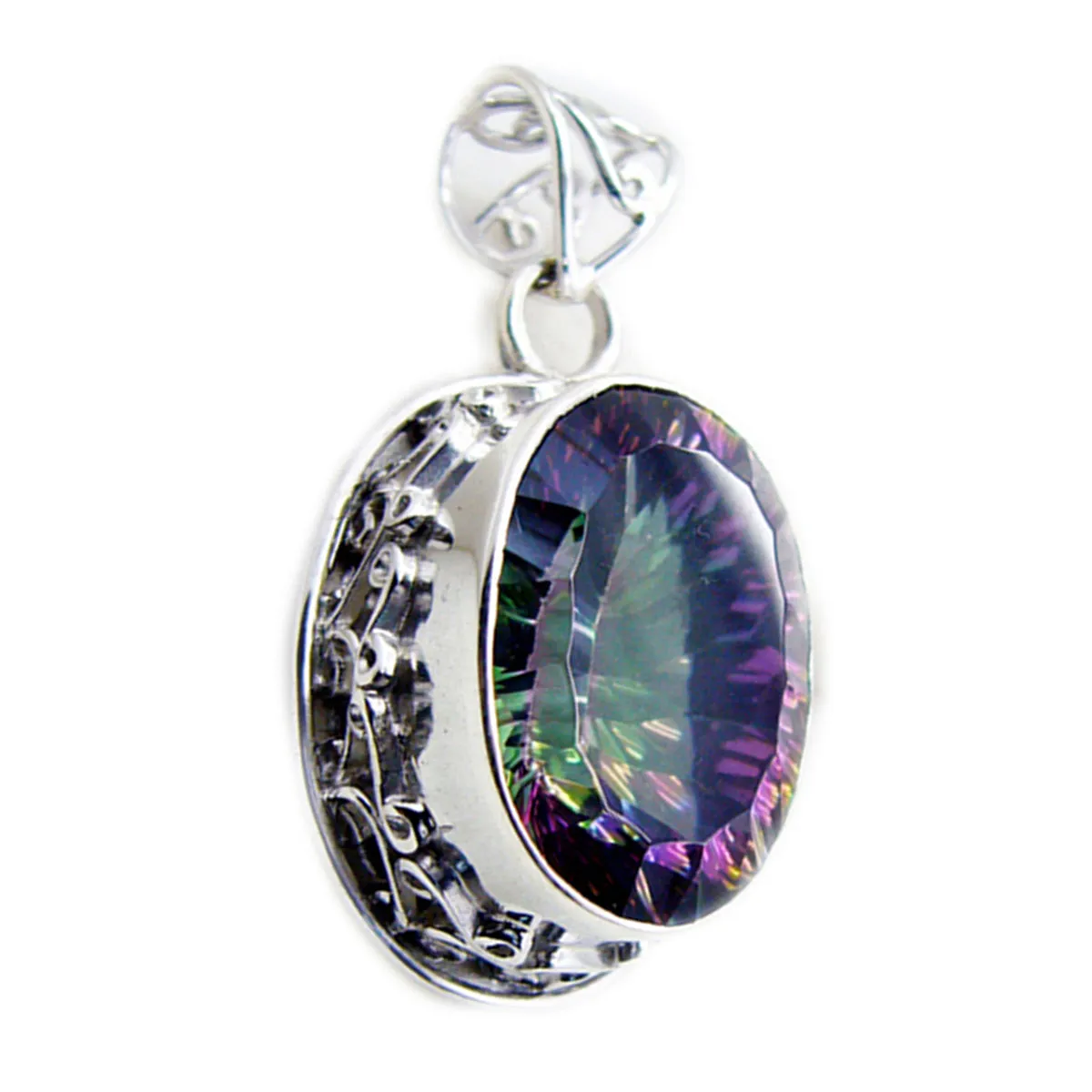 Riyo Delightful Gems Oval Faceted Multi Color Mystic Quartz Solid Silver Pendant Gift For Wedding