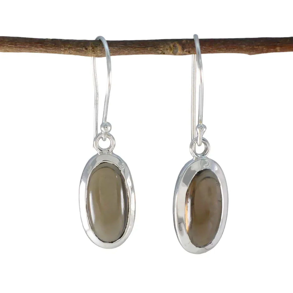 Riyo Delightful Sterling Silver Earring For Girl Smoky Quartz Earring Bezel Setting Brown Earring Dangle Earring