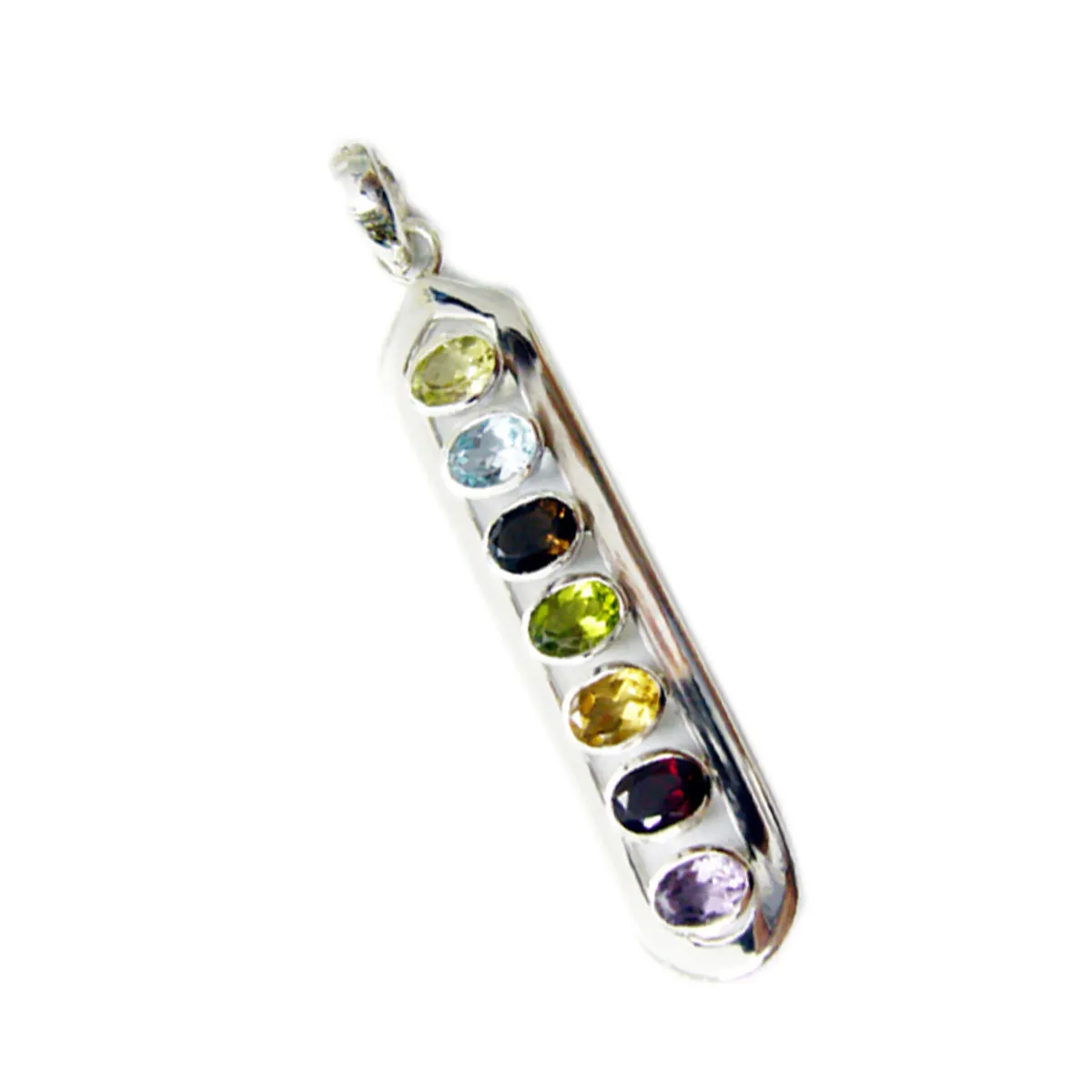 Riyo Easy Gems Oval Faceted Multi Color Multi Stone Silver Pendant Gift For Sister