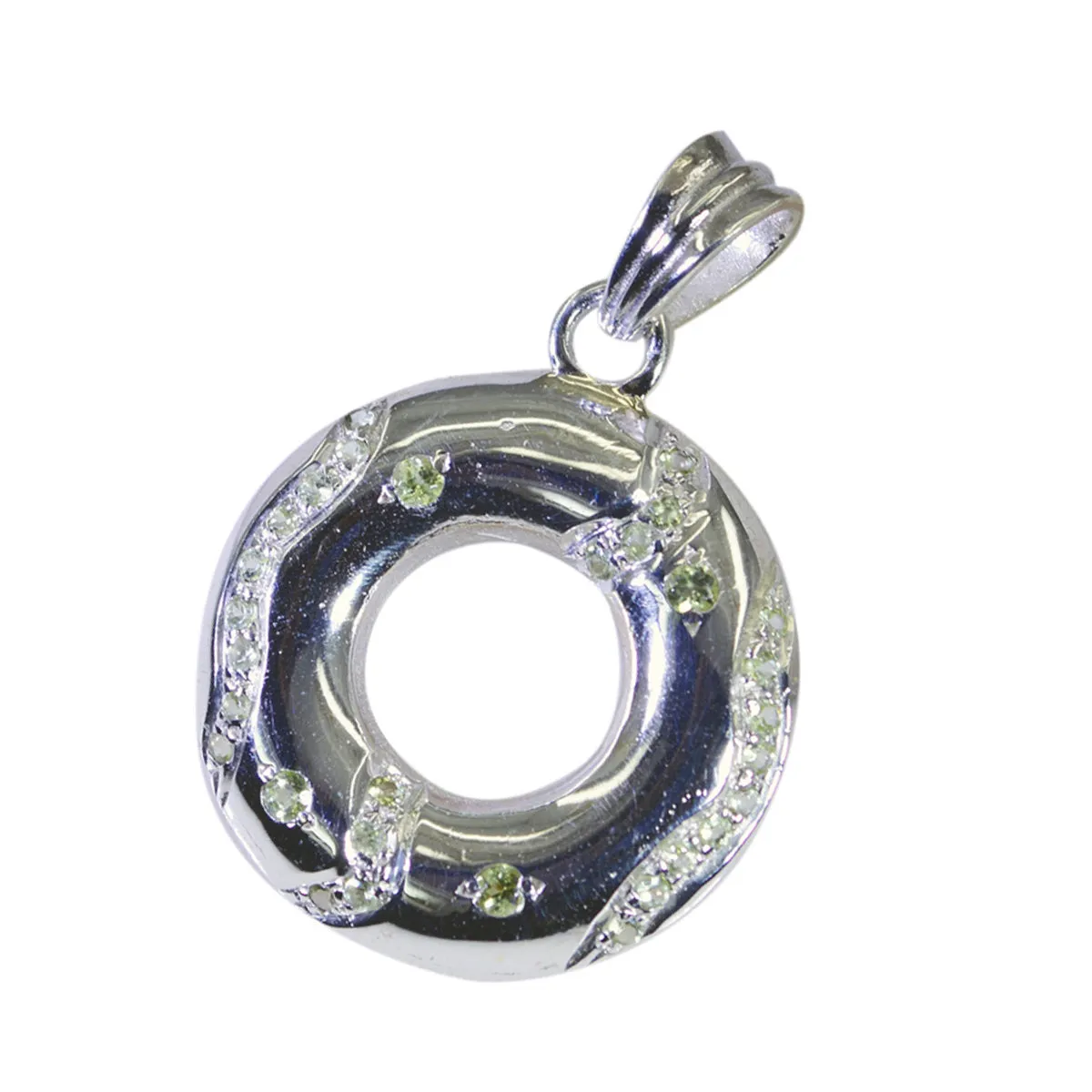 Riyo Easy Gems Round Faceted Green Peridot Solid Silver Pendant Gift For Easter Sunday