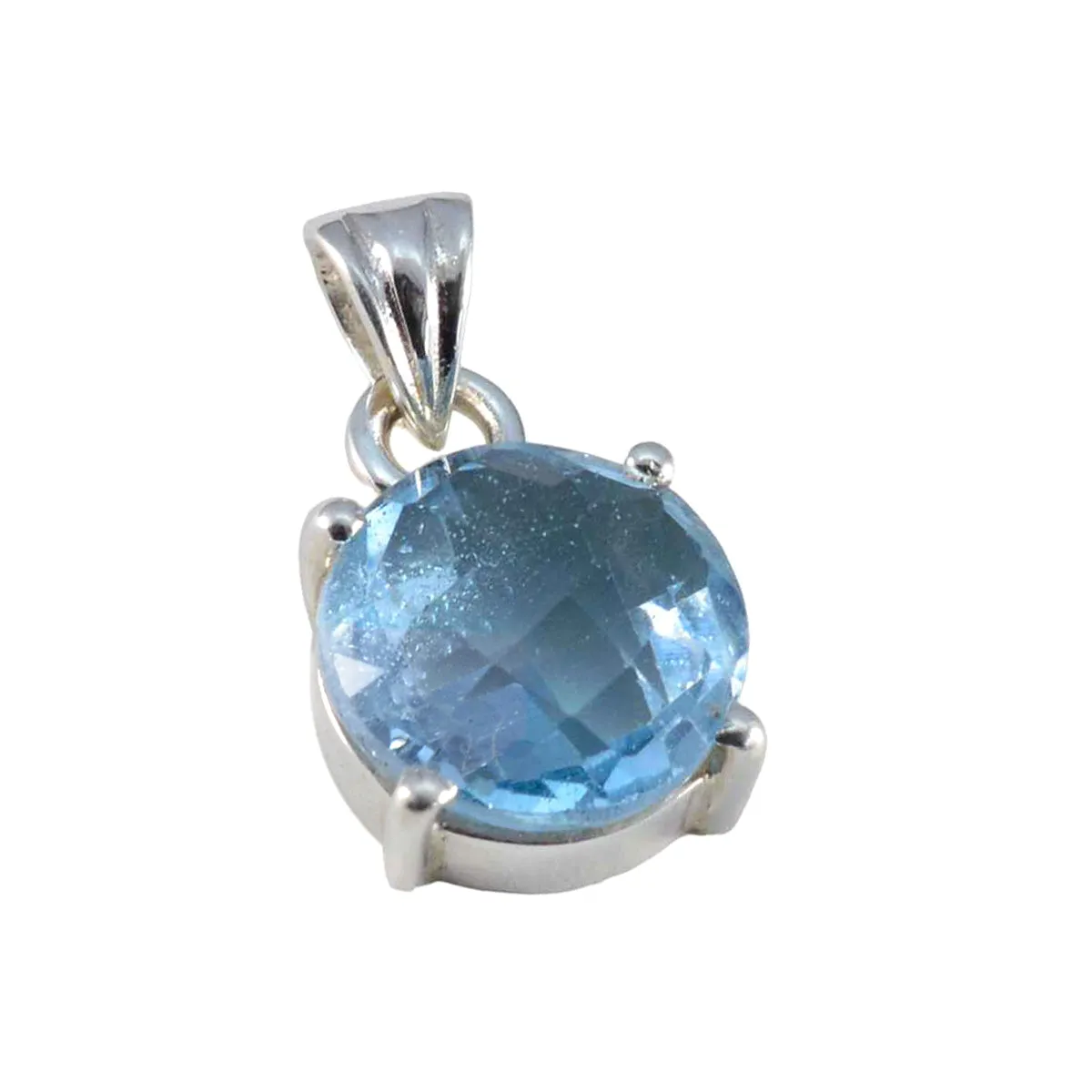 Riyo Easy Gemstone Round Checker Blue Blue Topaz 934 Sterling Silver Pendant Gift For Good Friday