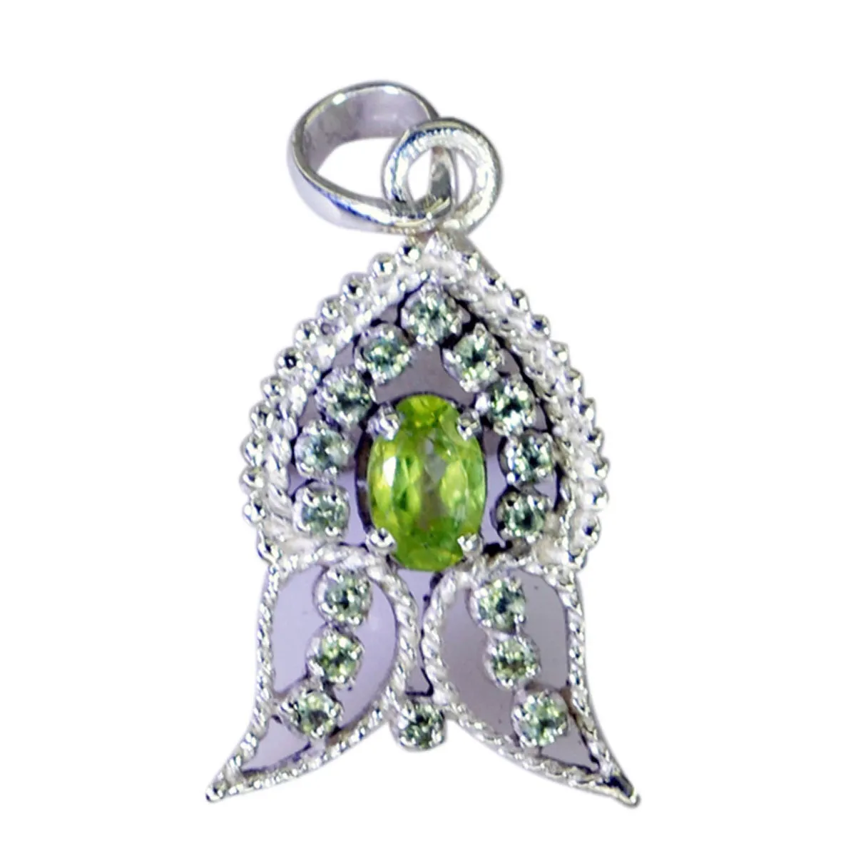 Riyo Easy Gemstone Round Faceted Green Peridot 1122 Sterling Silver Pendant Gift For Good Friday