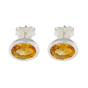 Riyo Elegant 925 Sterling Silver Earring For Female Citrine Earring Bezel Setting Yellow Earring Stud Earring