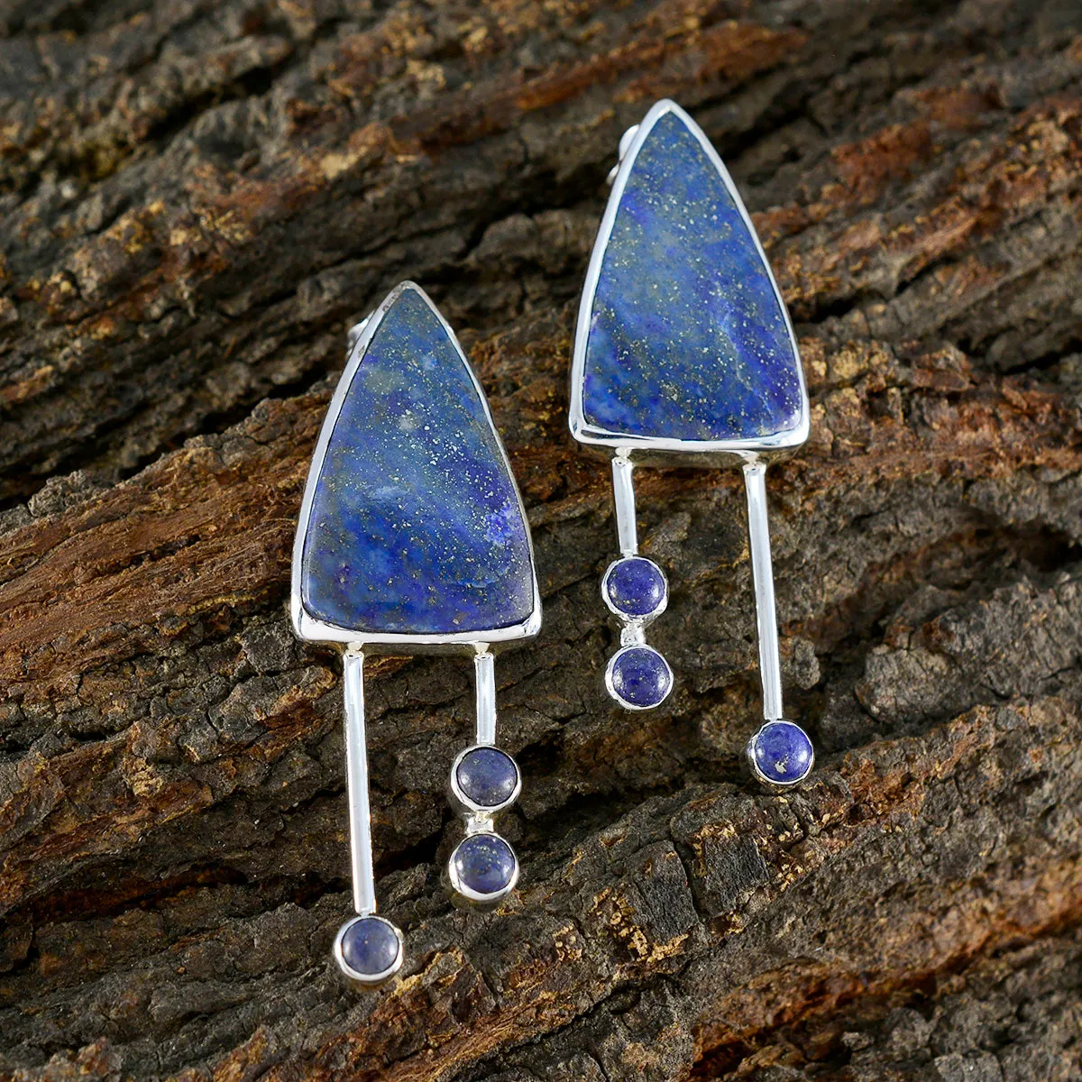 Riyo Elegant 925 Sterling Silver Earring For Lady Lapis Lazuli Earring Bezel Setting Blue Earring Stud Earring