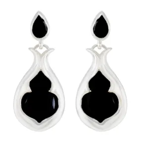 Riyo Fanciable 925 Sterling Silver Earring For Female Black Onyx Earring Bezel Setting Black Earring Stud Earring