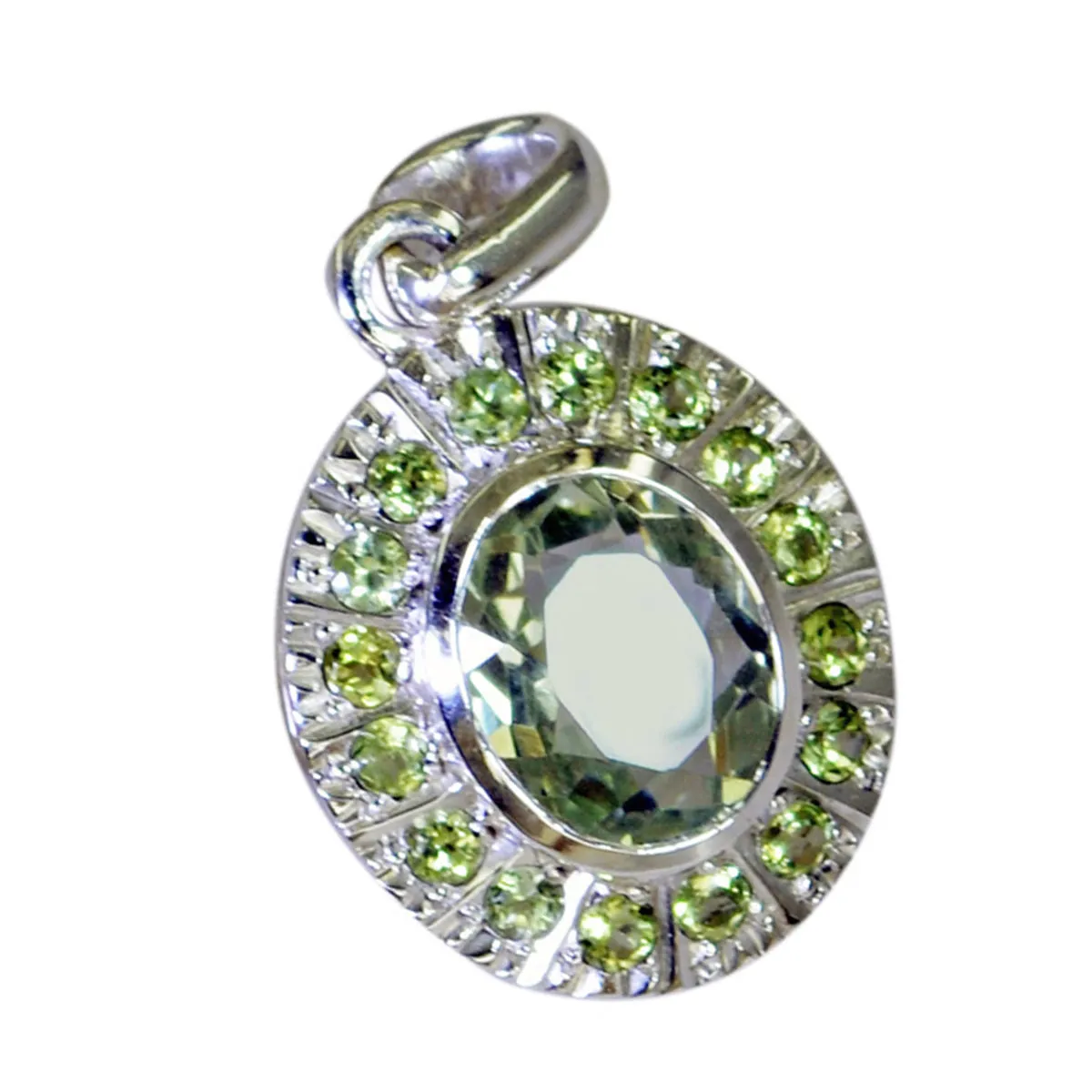 Riyo Fanciable Gems Multi Faceted Green Peridot Silver Pendant Gift For Boxing Day