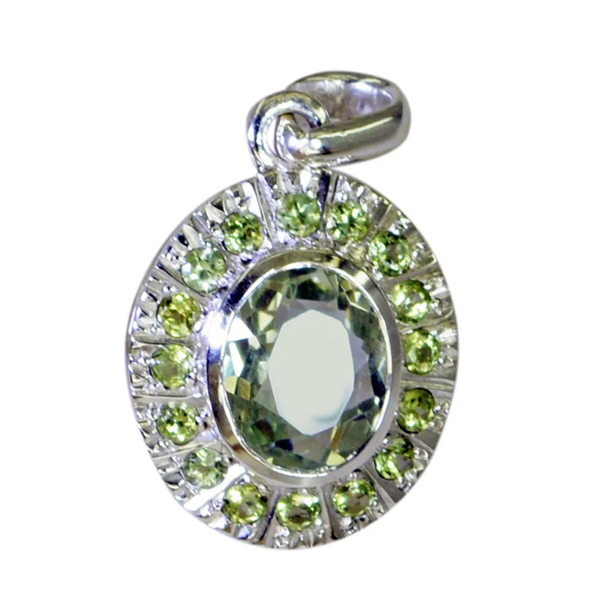 Riyo Fanciable Gems Multi Faceted Green Peridot Silver Pendant Gift For Boxing Day