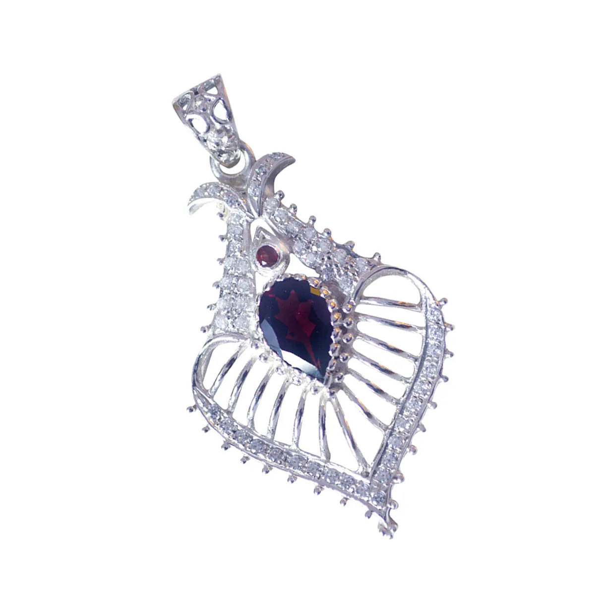 Riyo Fanciable Gems Pear Faceted Red Garnet Solid Silver Pendant Gift For Easter Sunday