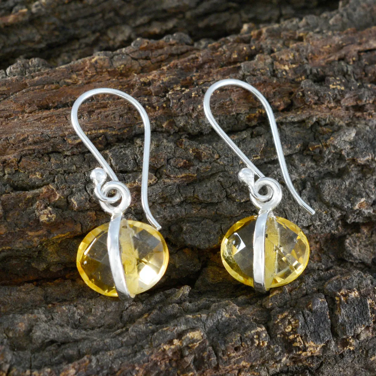 Riyo Fanciable Sterling Silver Earring For Girl Citrine Earring Bezel Setting Yellow Earring Dangle Earring