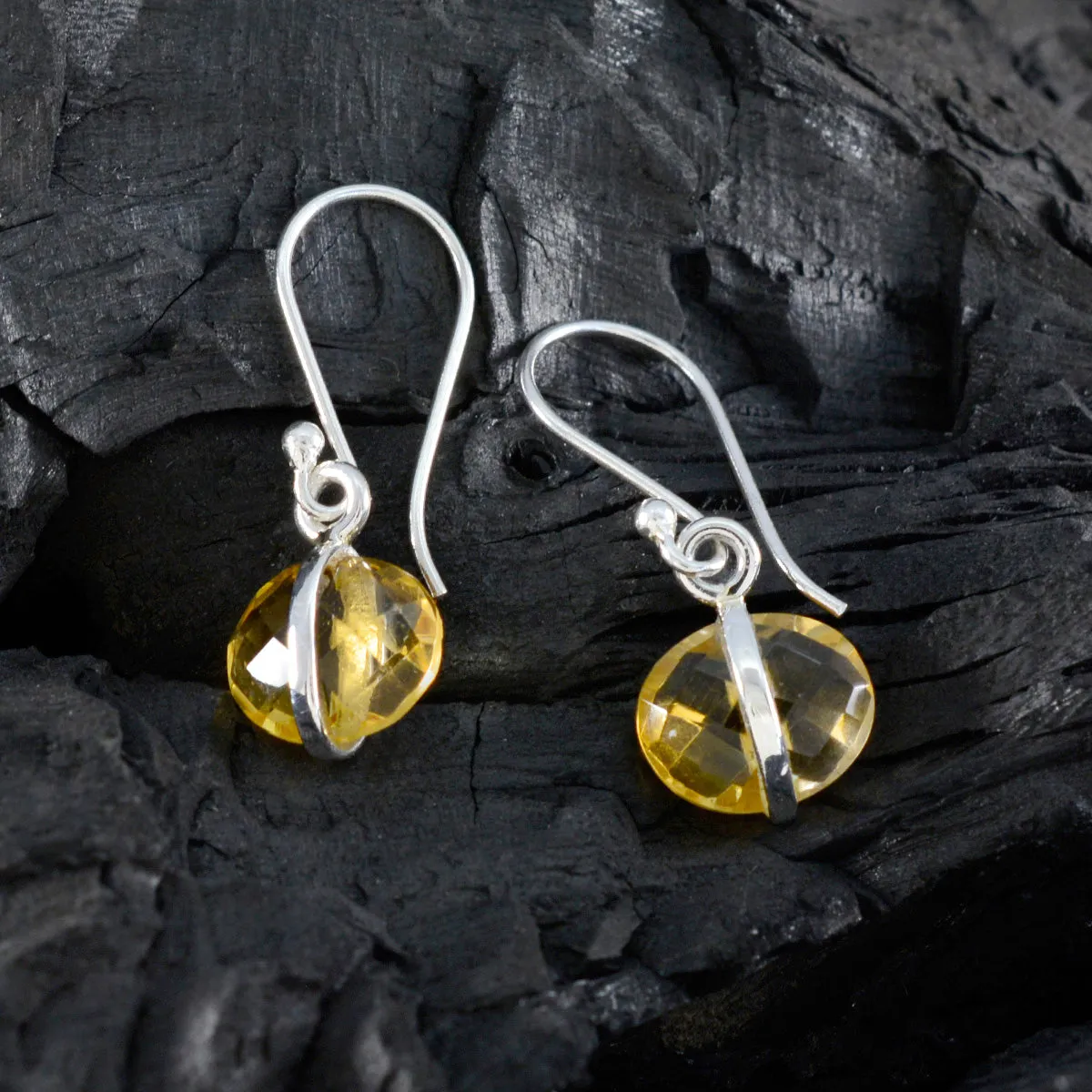 Riyo Fanciable Sterling Silver Earring For Girl Citrine Earring Bezel Setting Yellow Earring Dangle Earring