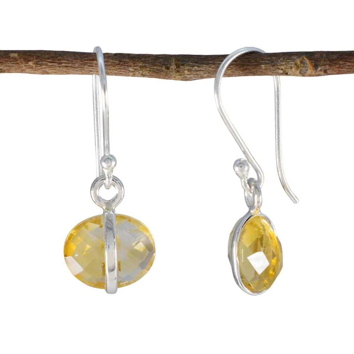 Riyo Fanciable Sterling Silver Earring For Girl Citrine Earring Bezel Setting Yellow Earring Dangle Earring