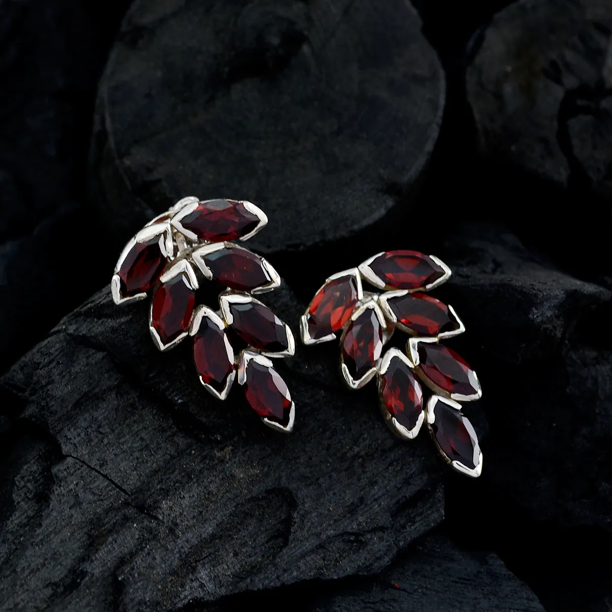 Riyo Genuine Gems Marquise Faceted Red Garnet Silver Earrings gift for sister