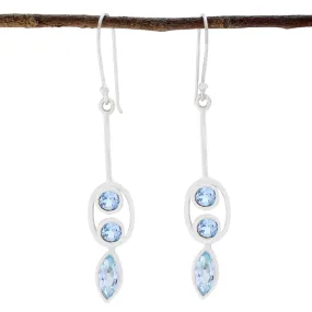 Riyo Genuine Gems multi shape Faceted Blue Topaz Silver Earring boxing day gift