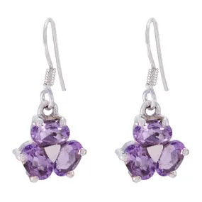 Riyo Genuine Gems multi shape Faceted Purple Amethyst Silver Earrings brithday gift