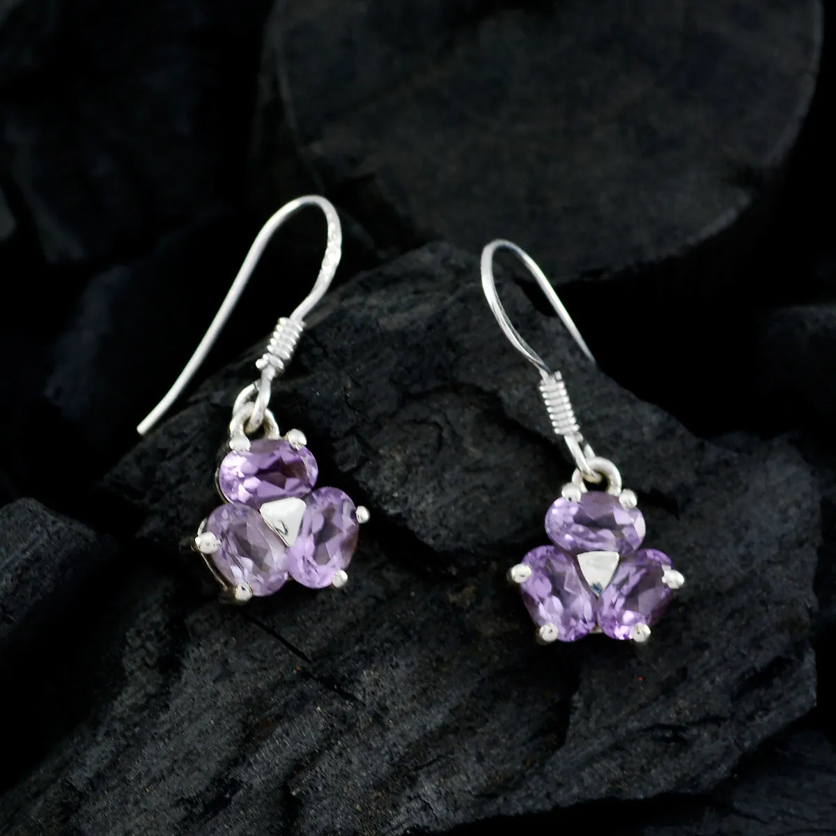 Riyo Genuine Gems multi shape Faceted Purple Amethyst Silver Earrings brithday gift