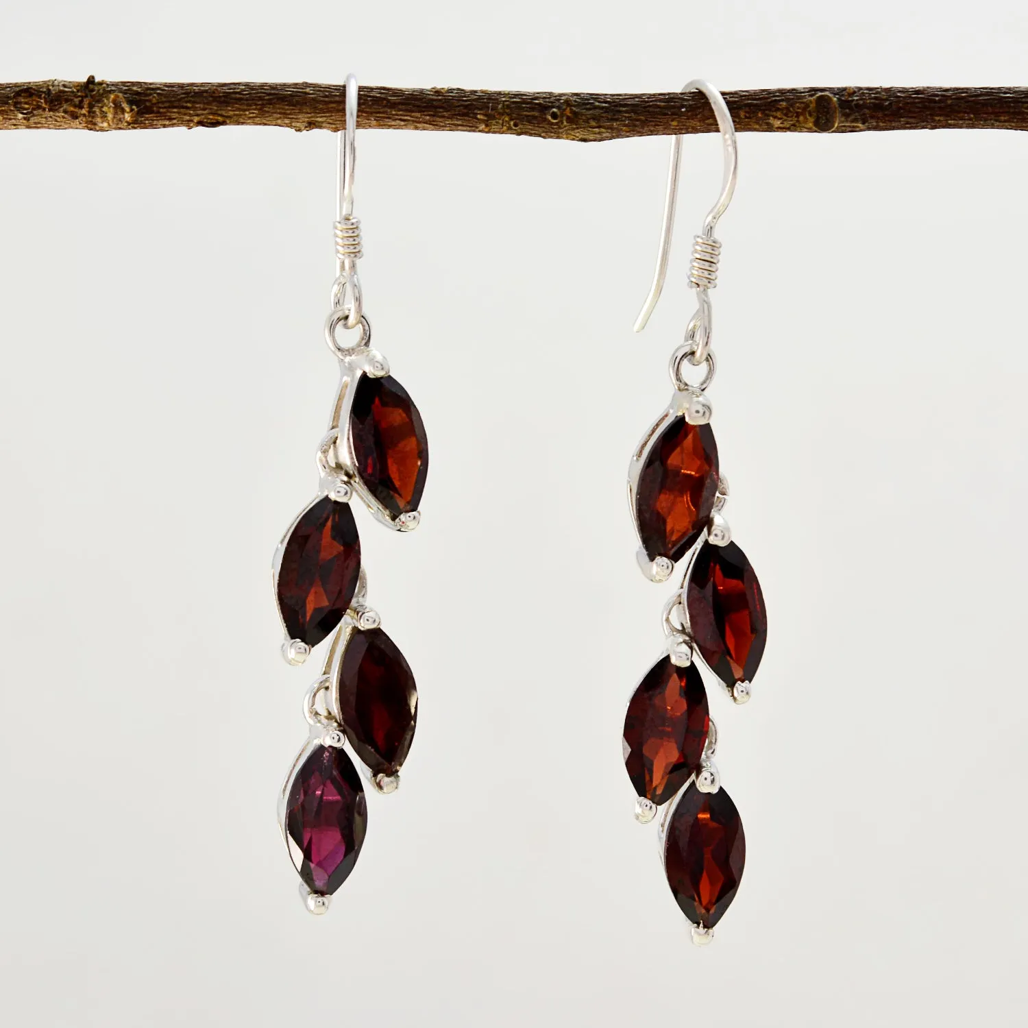 Riyo Genuine Gems multi shape Faceted Red Garnet Silver Earrings christmas day gift