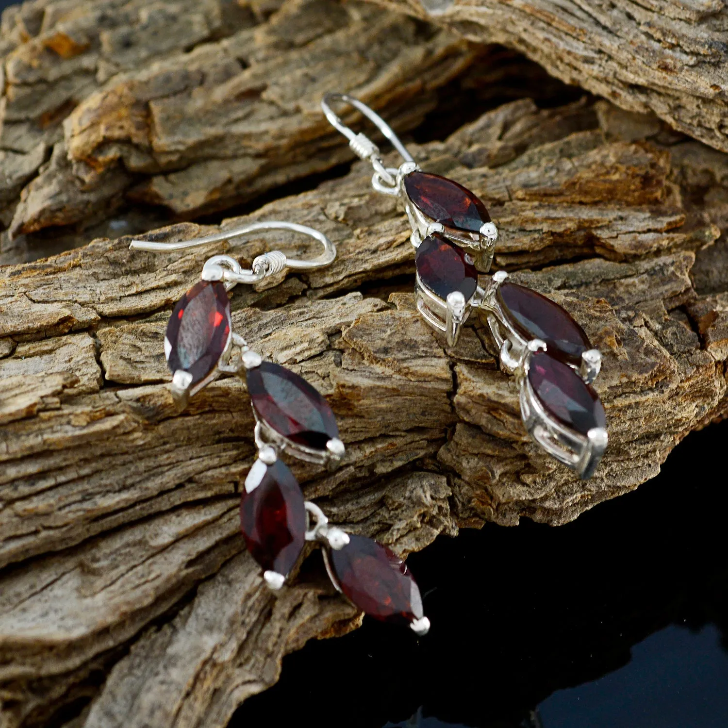 Riyo Genuine Gems multi shape Faceted Red Garnet Silver Earrings christmas day gift