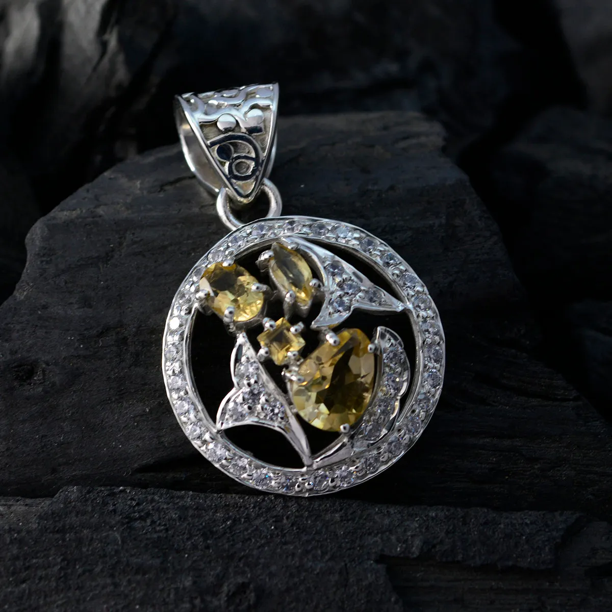 Riyo Genuine Gems Multi Shape Faceted Yellow Citrine Sterling Silver Pendant christmas gifts