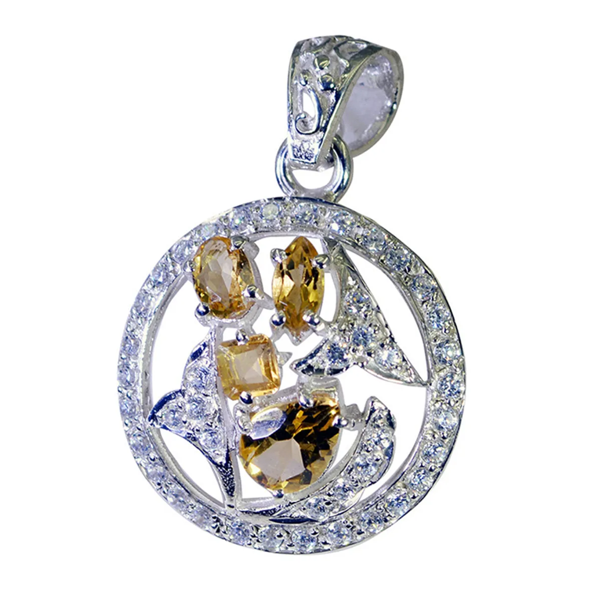 Riyo Genuine Gems Multi Shape Faceted Yellow Citrine Sterling Silver Pendant christmas gifts