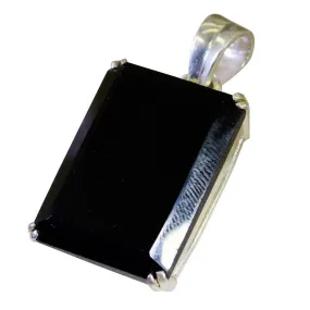 Riyo Genuine Gems Octagon Faceted Black Black Onyx Silver Pendant Gift For Engagement