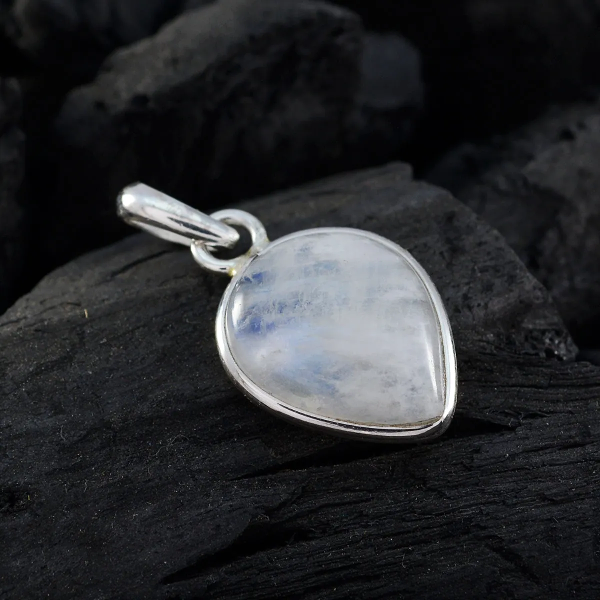 Riyo Genuine Gems Pear Cabochon White Rainbow Moonstone Solid Silver Pendants mother's day gift