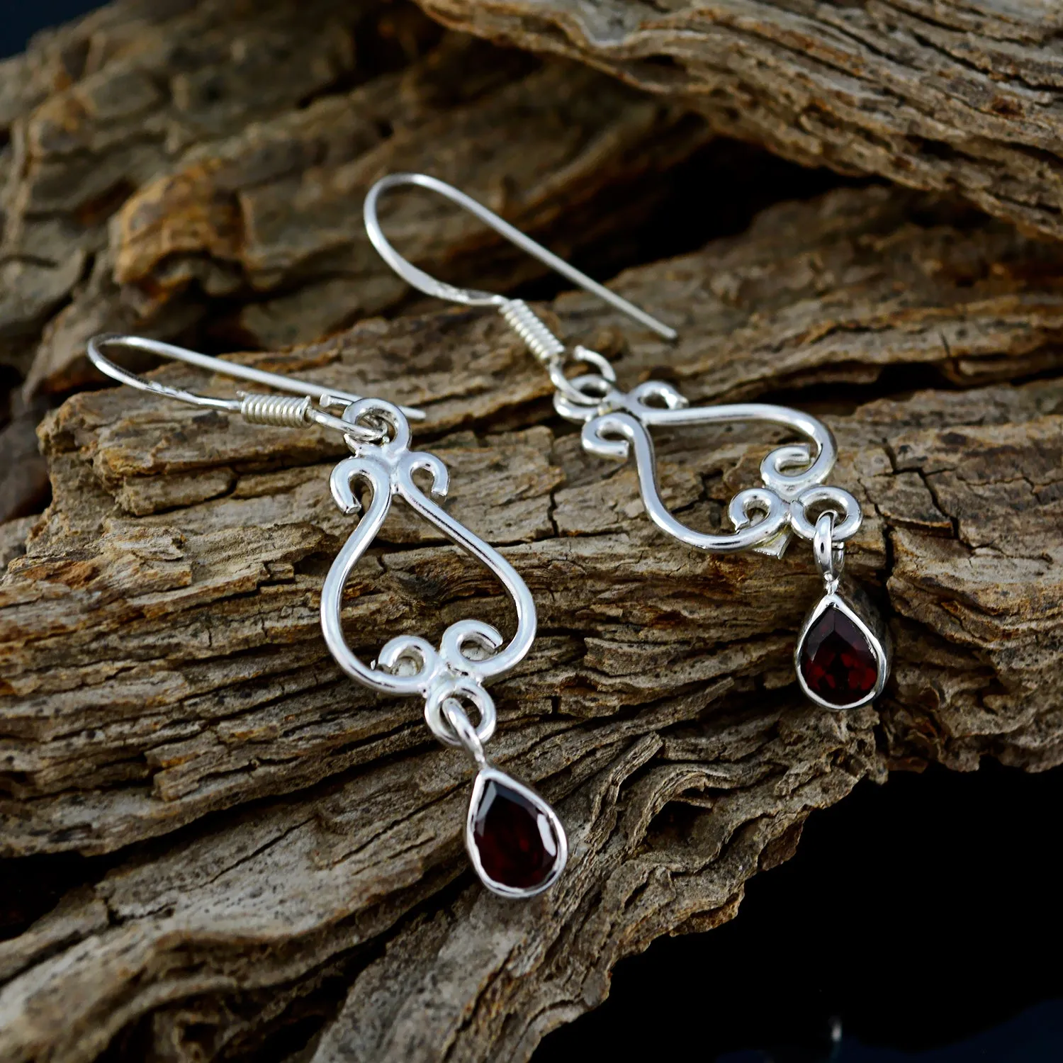 Riyo Genuine Gems pear Faceted Red Garnet Silver Earrings frinendship day gift