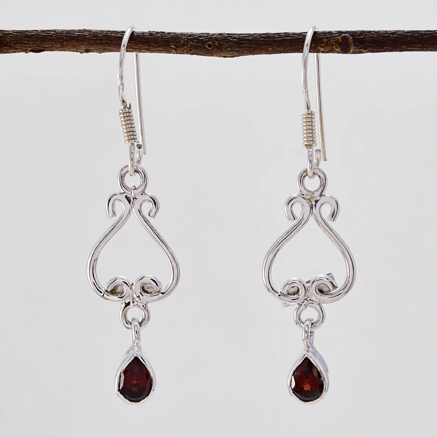 Riyo Genuine Gems pear Faceted Red Garnet Silver Earrings frinendship day gift