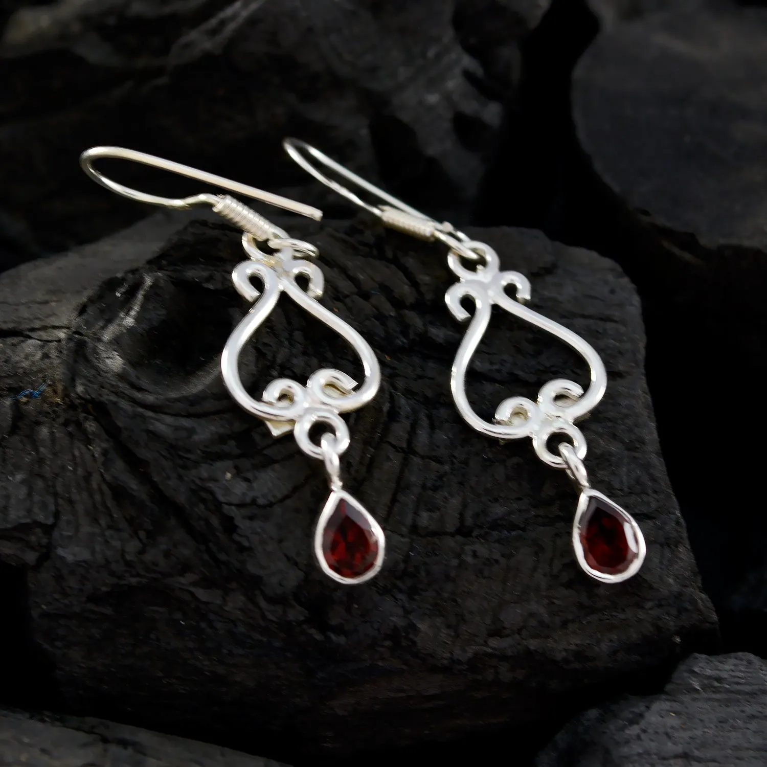 Riyo Genuine Gems pear Faceted Red Garnet Silver Earrings frinendship day gift