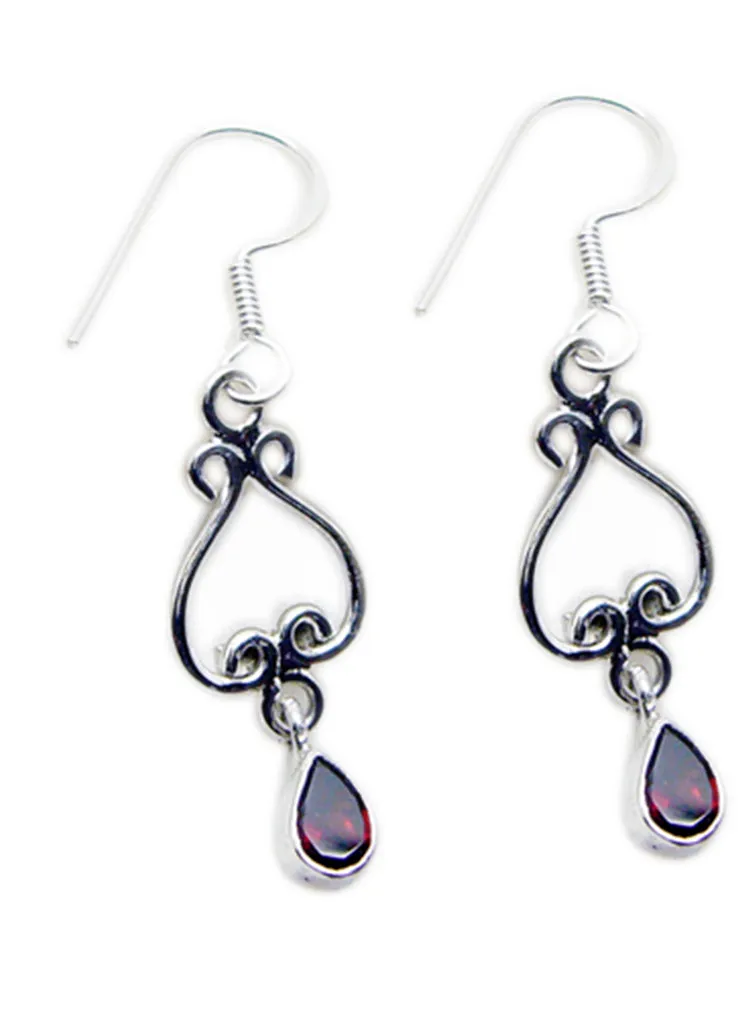 Riyo Genuine Gems pear Faceted Red Garnet Silver Earrings frinendship day gift