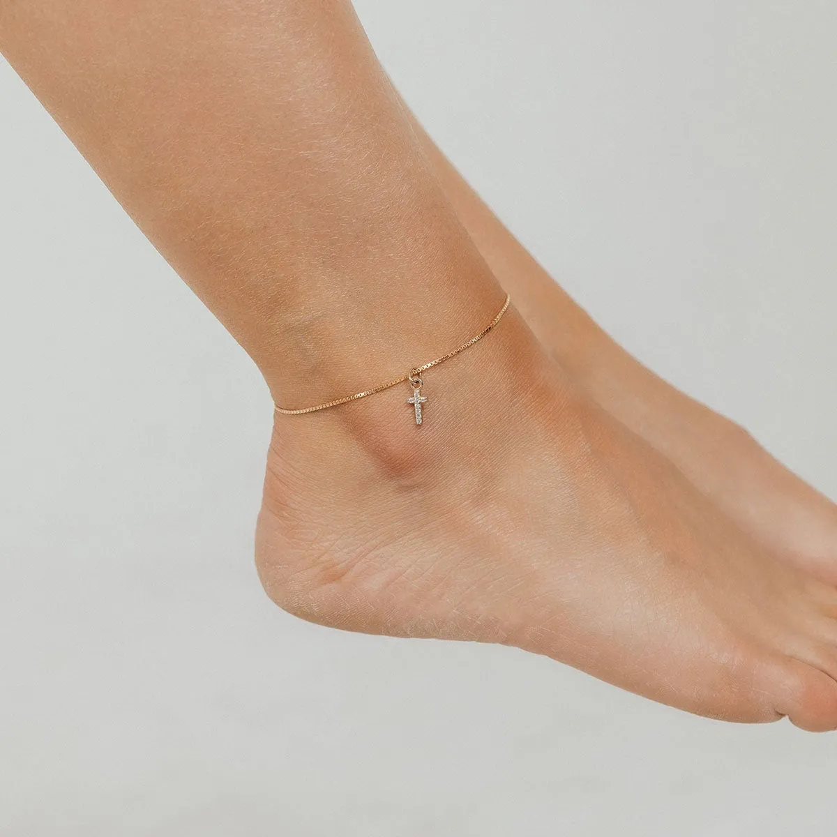 Roma Cross CZ Charm Adjustable Anklet