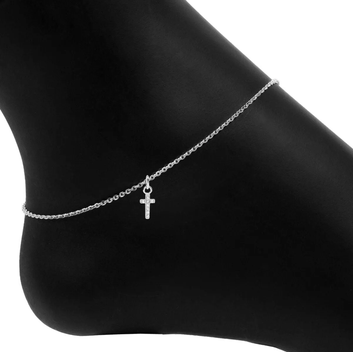 Roma Cross CZ Charm Adjustable Anklet