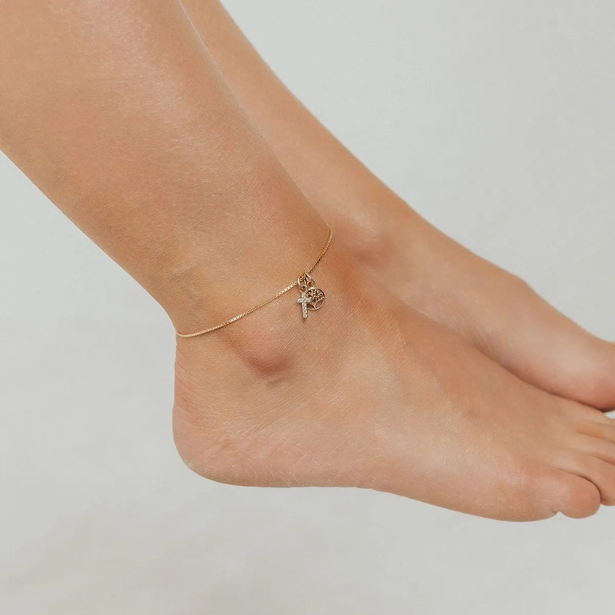 Roma Cross CZ Charm Adjustable Anklet