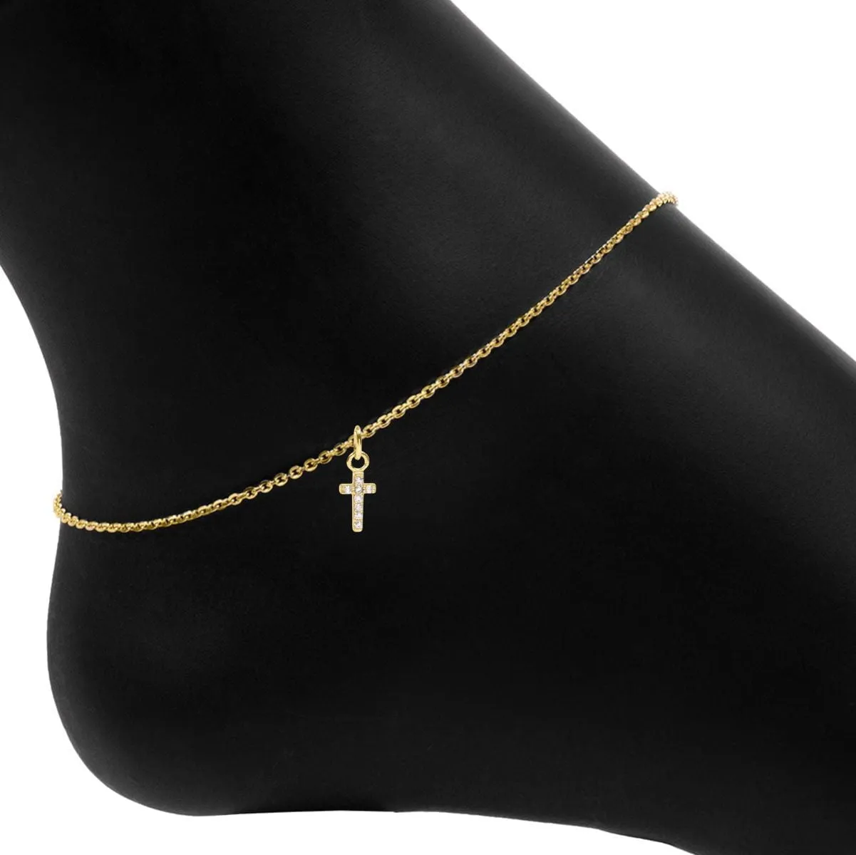 Roma Cross CZ Charm Adjustable Anklet