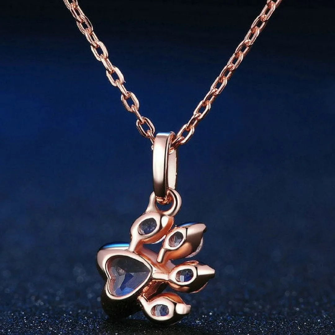 Rose Quartz 925 Sterling Silver Cat Paw Pendant Women/Girls Necklace