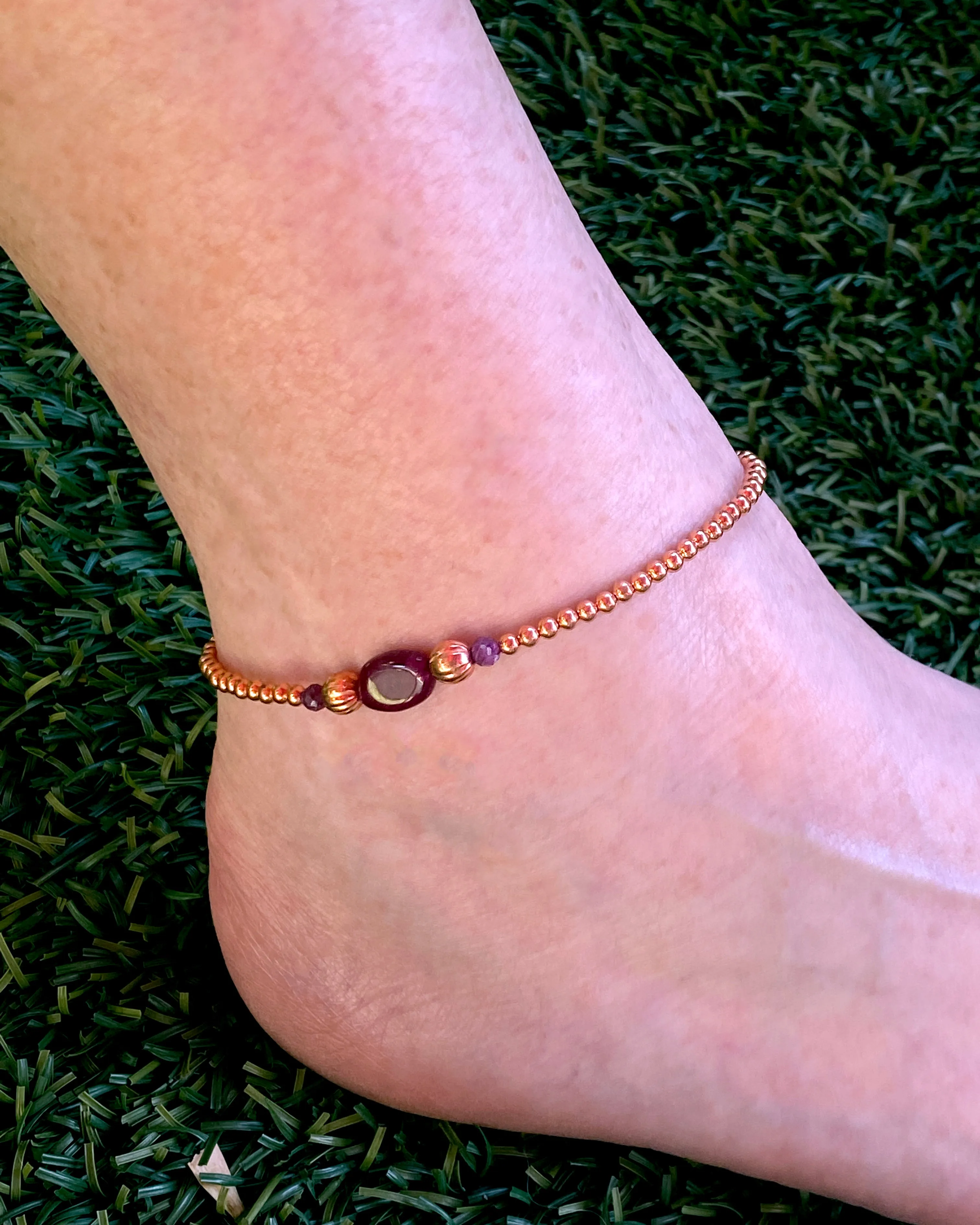 Ruby and Copper Anklet